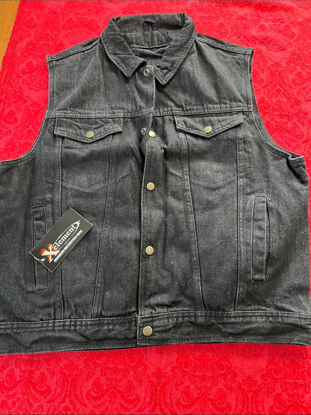NWT Xelement Men L Black Denim Motorcycle Biker Vest 100% Cotton